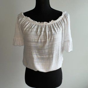 Gina Tricot - White Short Sleeve Off the Shoulder Top with Ruffle Sleeve, Size M